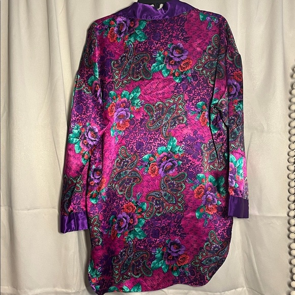 Vintage Victoria’s Secret Gold Label Floral Purple Satin Night Shirt Dress P/S - Picture 2 of 4